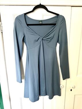 wild fable Dusty Blue Long-Sleeve Twist-Front A-Line Dress